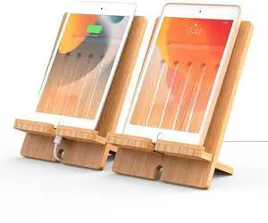 BambuMate 2 Pack Natural Bamboo Stand, Angle Adjustment Protable Holder Compatible with Tablet and Phone, Essential for Home & Trave