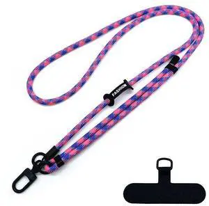 BambuMate Adjustable Phone Strap Mount  Multi-Function Phone Case Lanyard, Detachable Neck/Crossbody Strap for Outdoor Travel (Compatible with Most Smartphones) Pink&Blue