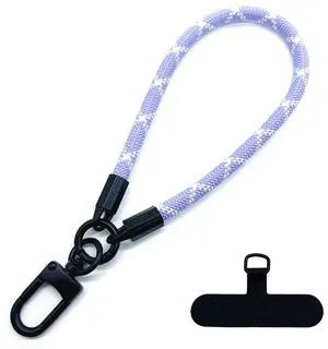 BambuMate Short Phone Strap Mount Multi-Function Phone Case Lanyard- Anti-Loss Wrist & Hand Strap, Detachable Lanyard for Outdoor/Travel (Fits Most Smartphones) Purple and White