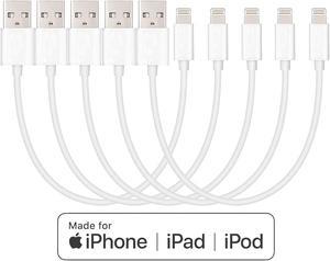 USB-A to Lightning Cable Cord, MFi Certified Charger for Apple iPhone, iPad, Charging Cables 5 Pack - White, 1-Ft / 30CM Length