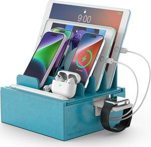 Beebo Beabo Leather Charging Station for Multiple Devices, Dock Station Rack for Cell Phones, Tablet, Smart Watch & Earbud(Blue&Red)