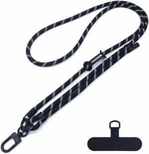 Beebo Beabo Adjustable Phone Lanyard Diameter Outdoor Universal Case Crossbody Shoulder Card Neck Cord Clip Hang(150CM 5Colors) Black + White