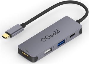 USB C Hub, QGeeM 4-in-1 USB C Adapter with 4K USB C to HDMI Hub,100W Power Delivery,USB 3.0,Thunderbolt 3 Multiport Hub Compatible with MacBook Pro, XPS, iPad Pro,More Type C Devices