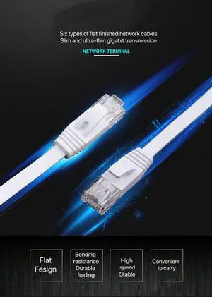 Ethernet Cable CAT6 Gigabit 8Core Twisted Network Jumper Flat Wire 6 ft(2 Meter) RJ45