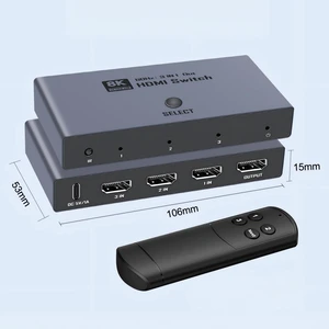 8K HDMI 2.1 Switch, HDMI 2.1 Switcher 3 In 1 Out Supports CEC 8K@60Hz, 4K@240Hz, 1080P@480Hz HDCP 2.3 HDR Dolby Atmos VRR Compatible with PS5 Xbox Blu-Ray Player with IR remote controller-EX43-A-0-BK 8K HDMI 2.1 Switch, HDMI 2.1 Switcher 3 In 1 Out Supports CEC 8K@60Hz, 4K@240Hz, 1080P@480Hz HDCP 2.3 HDR Dolby Atmos VRR Compatible with PS5 Xbox Blu-Ray Player with IR remote controller-EX43-A-0-BK