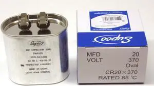 Supco CR20X370 HVAC Motor Oval Run Capacitor 20 MFD 370 Volts Supco CR20X370 HVAC Motor Oval Run Capacitor 20 MFD 370 Volts