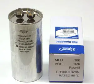Supco CR100X370R HVAC Motor Round Run Capacitor 100 MFD 370 Volts Supco CR100X370R HVAC Motor Round Run Capacitor 100 MFD 370 Volts