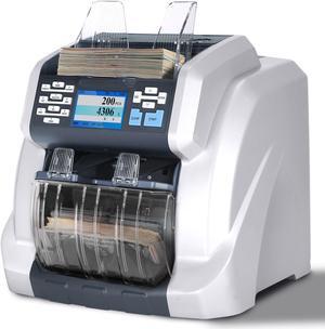 Ribao BCS-160 Two-Pocket Mixed Denomination Money Counter, 2 Year Warranty, Bank Grade Counterfeit Detection Serial Number Record Multi Currency Cash Bill Counter & Sorter