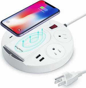 Desktop Power Strip Surge Protector With 45W USB PD Port, 15W Phone Wireless Charger 2 USB Ports 4 AC Outlets 5ft Extension Cord Surge Protector, For Laptop Macbook Pro Fast Charging KingTSYU