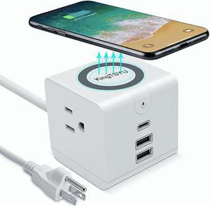 PD Power Strip Tower With 45W USB C Wireless Charger Station, Surge Protector Flat Plug With USB Port For Laptop Lenovo Macbook Pro, 15W Phone Wireless Charging Stand 2 USB Ports 2 AC Outlets KingTSYU