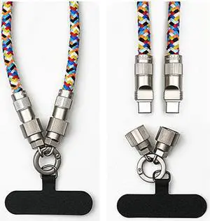 SCPBOWL Quick Charging Cable+Phone Lanyard (2 in 1), Data Transfer Cord,PD 60W, 480Mbps Max Speed,Multicolor,1200mm Type C to Lightning