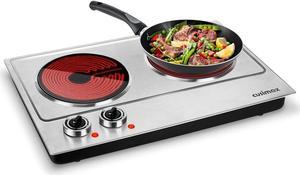 Techwood Hot Plate Electric Double Burner 1800W Portable Burner for Cooking  with Adjustable Temperature & Stay Cool Handles, Non-Slip Rubber Feet,  Black Stainless Steel Easy To Clean 