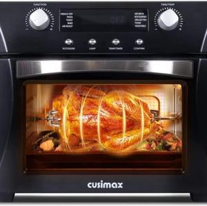 CUSIMAX Air Fryer Oven, 10-in-1 Convection Oven, 24QT Air Fryer Combo, Countertop Air Fryer Toaster Oven with Rotisserie & Dehydrator, Rich Accessories, Black