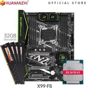 HUANANZHI X99 F8 X99 Motherboard Include Intel XEON E5 2678 v3 with 4*8G DDR4 Non-ECC memory combo kit set LGA2011-3 NVME SATA USB