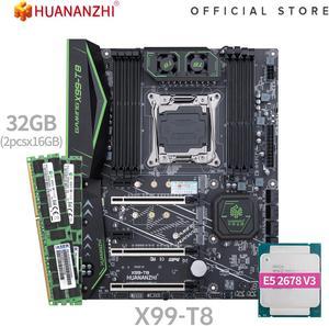 HUANANZHI X99 T8 X99 Motherboard with Intel XEON E5 2678 V3 with 2*16G DDR3 RECC memory combo kit set NVME SATA USB 3.0 ATX