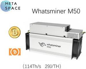 The Newest Whatsminer M50 114T from MicroBT mining SHA-256 algorithm with a maximum hashrate of 114 TH/s at 29 J/T Most Efficient Asic Miner BTC Bitcoin With PSU