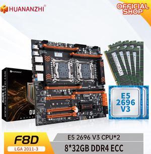 HUANANZHI X99 F8D LGA 2011-3 XEON X99 Motherboard with Intel E5 2696 V3*2 with 8*32GB DDR4 RECC memory combo kit NVME USB