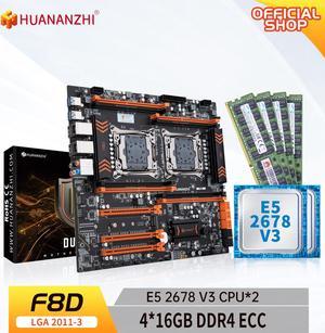 HUANANZHI X99 F8D LGA 2011-3 XEON X99 Motherboard with Intel E5 2678 V3*2 with 4*16GB DDR4 RECC memory combo kit NVME