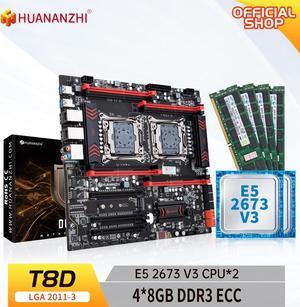 HUANANZHI X99 T8D LGA 2011-3 XEON X99 Motherboard with Intel E5 2673 V3*2 with 4*8G DDR3 RECC memory combo kit set NVME
