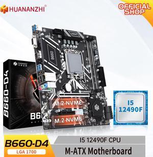 HUANANZHI B660 D4 M-ATX Motherboard with Intel Core i5 12490F LGA 1700 Supports DDR4 2400 2666 2933 3200MHz 64G M.2 NVME SATA3.0
