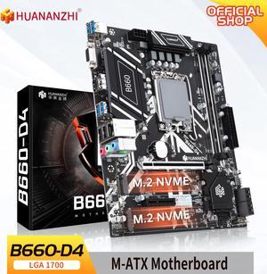 HUANANZHI B660 D4 M-ATX DDR4 Motherboard Support 12 13 Gen( Intel LGA 1700 CPU 12100F/12400F/12490F/12600F/12700F/13600F)