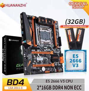 HUANANZHI X99 BD4 LGA 2011-3 XEON X99 Motherboard with Intel E5 2666 v3 with 2*16G DDR4 NON-ECC memory combo kit set NVME NGFF