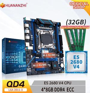 HUANANZHI X99 QD4 LGA 2011-3 XEON X99 Motherboard with Intel E5 2680 V4 with 4*8G DDR4 RECC Memory Combo Kit Set NVME