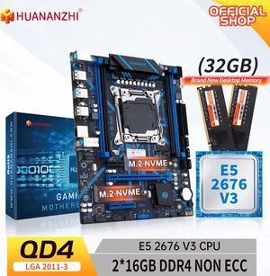HUANANZHI X99 QD4 LGA 2011-3 XEON X99 Motherboard with Intel E5 2676 v3 with 2*16G DDR4 NON-ECC memory combo kit set NVME SATA