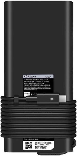 Slim 130-Watt USB Type-C Power Adapter Replacement for Dell XPS 15 9500 9510 9575 2-in-1 Laptop DA130PM170 HA130PM170 20V 6.5A AC Power Supply Charger Cord