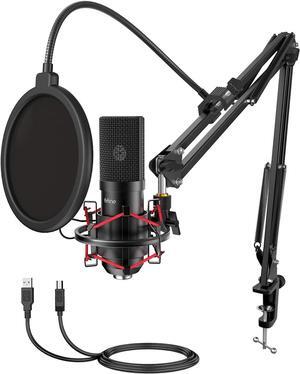 USB Microphone Set with Flexible Boom Arm Stand Pop Filter, Plug and Play with PC Desktop Laptop Computer, Streaming Podcast Instrument Mic Kit for Home Studio (T732)