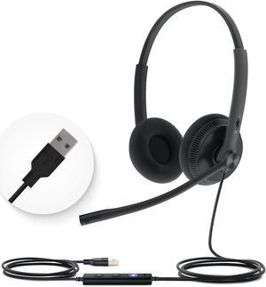 Yealink UH34 USB Headset with Mic,Stereo Wired Headphones with Noise Cancelling Microphone,Professional Work Headset VoIP Phone PC Computer Call Center Office(Ultra Light)