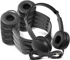 School Headphones for Classroom Students - (KHPC-12B) 12 Packs Black Color Kids' Headphones for School, Library, Computers, Children and Adult(No Microphone)