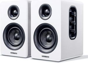 SW208 3" Active Bluetooth 5.0 Bookshelf Speakers  60W Carbon Fiber Speaker Unit - Built-in 24bit DAC Dynamic 3D Surround Sound 2.0 Computer PC Monitor Gaming (Pair, White)