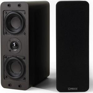 Micca OoO Passive Slim Bookshelf Speakers with 3-Inch Woofers and Silk Tweeter, Thin Design Under 4" Wide, for Desktop Stereo or Home Theater Surround Sound, Wall Mountable, Pair, Dark Walnut