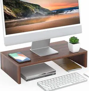 FITUEYES Monitor Stand - Computer Monitor Riser with 16.7 Inch Shelf, Wood Desktop Stand for Laptop Computer Screen, Desk Organization, Office Supplies