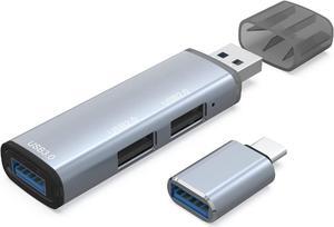 EBEETECH USB 3.0 Hub Splitter, 3-Port Data USB Hub Extender with USB C Adapter Applicable for iMac Pro, MacBook Air, Mac Mini/Pro, Surface Pro, Notebook PC, Laptop, USB Flash Drive, grey (106)