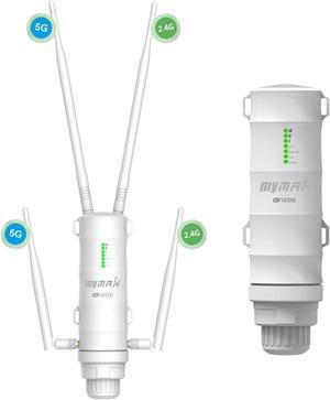 AC1200 Weatherproof Outdoor WiFi Extender/PoE Access Point/Wireless Repeater, Dual-Band 2.4+5GHz 1200Mbps Outside AP/Exterior Signal Booster Internet Amplifier with 4-Antenna (WN572HG3)