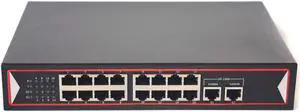 16 Ports PoE Switch with Additional 2 Gigabit Ethernet Uplink, 802.3afat Compliant,150W Built-in Power, Unmanaged, Sturdy Metal,Plug and Play