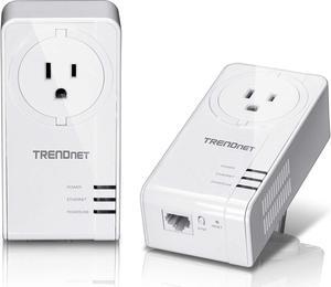 TRENDnet Powerline 1300 AV2 Adapter with Built-in Outlet Adapter Kit, Includes 2 x TPL-423E Adapters, IEEE 1905.1 & IEEE 1901, Gigabit Port, Range Up to 300m (984 ft), White, TPL-423E2K