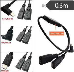 Simultaneously transmit data Type-c one point two male to two female mobile phone tablet digital device universal data charging line