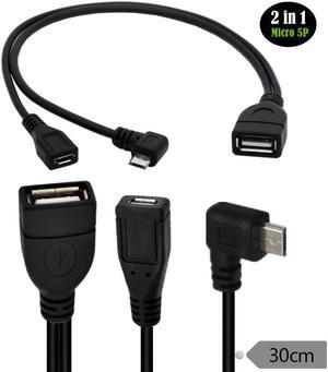 Micro USB OTG Host data cable with external power supply,Mciro male 90° bend +Micro female