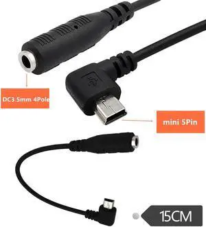 90 degrees bend the mini USB to 3.5 audio adapter cable v3 Mini 5P to 3.5mm female phone headphone adapter cable