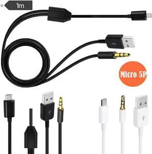 2-in-1 Micro USB Android port to 3.5mm Bluetooth speaker Audio cable Charging cable Black/white