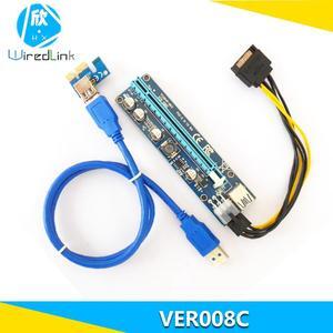 New PCI-E 1X to 16X graphics card extension cable enhanced power supply anti-burn design narrow-panel LED light adapter card