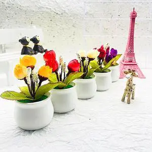 1 Pcs Artificial potted fake flower bonsai mini creative kitchenware new small cylinder shape three tea bag table decoration