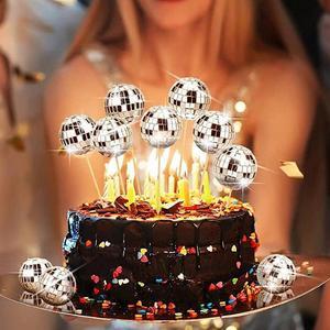 1 Pcs 2024 disco Mirror ball Cake inserted disco ball Cross-border  Holiday party cake decoration