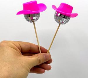 1 Pcs disco Mirror Ball Cowboy Hat Cake Insert 2024 Disco themed party Birthday cake decoration insert