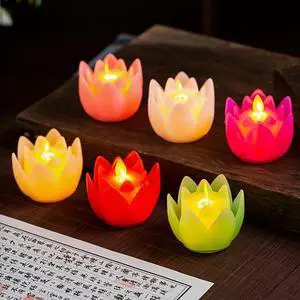 1 Pcs Electronic candle Temple simulation butter lamp swinging flame smokeless lotus lamp candle for Buddha Guanyin candle holder