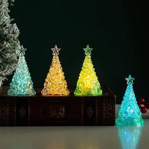 1 Pcs Christmas decoration mini luminous Christmas tree Transparent crystal nightlight cross-border tabletop layout props small gifts