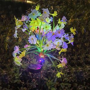 1 Pcs Cross-border outdoor solar LED four-color ground inserted lights wild chrysanthemum lights Stainless steel lawn lights decorated festival lights